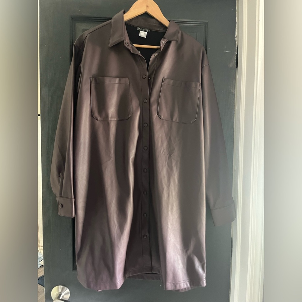 VENUS Dark Brown Faux Leather Dress